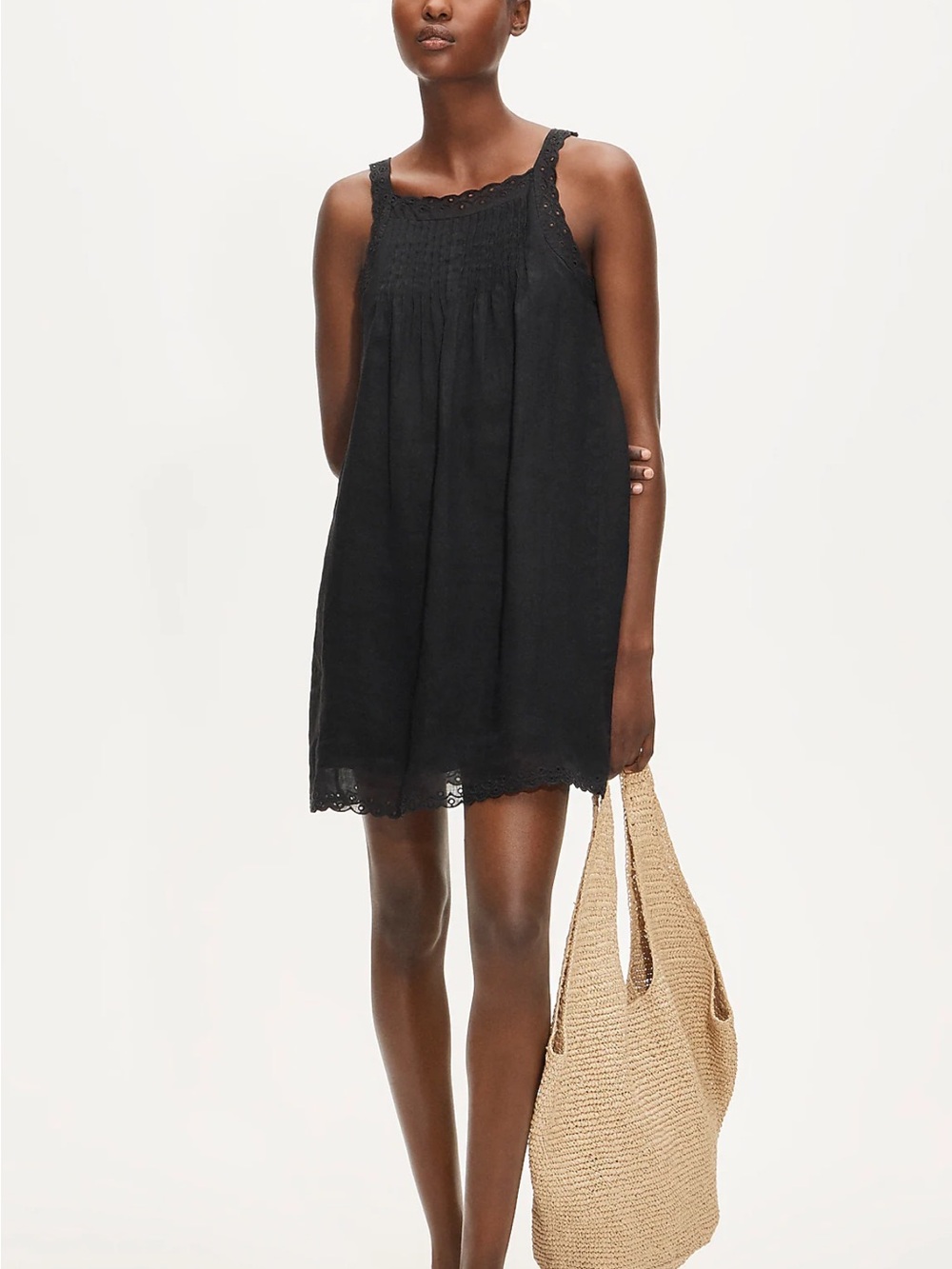 J. Crew Scallop-trim mini dress in ramie - Black